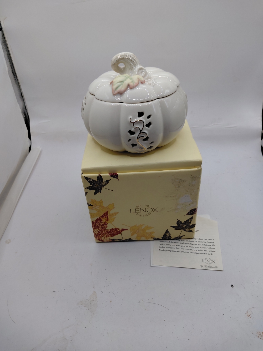 NIB Lenox Golden Harvest Small Pumpkin Votive Candle Holder Porcelain Autumn